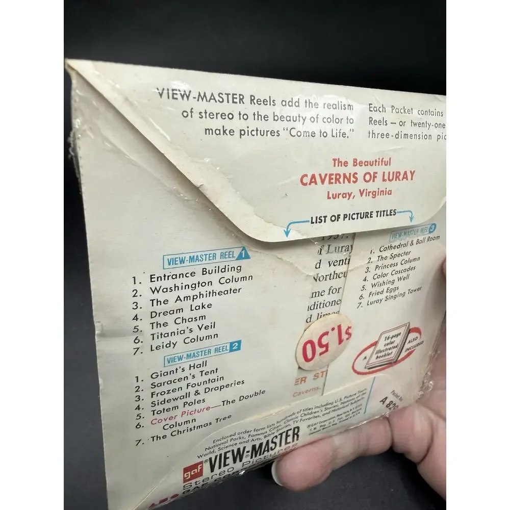 Sawyer's View-Master #A 829 BEAUTIFUL CAVERNS OF LURAY VIRGINIA 3 Reels Complete